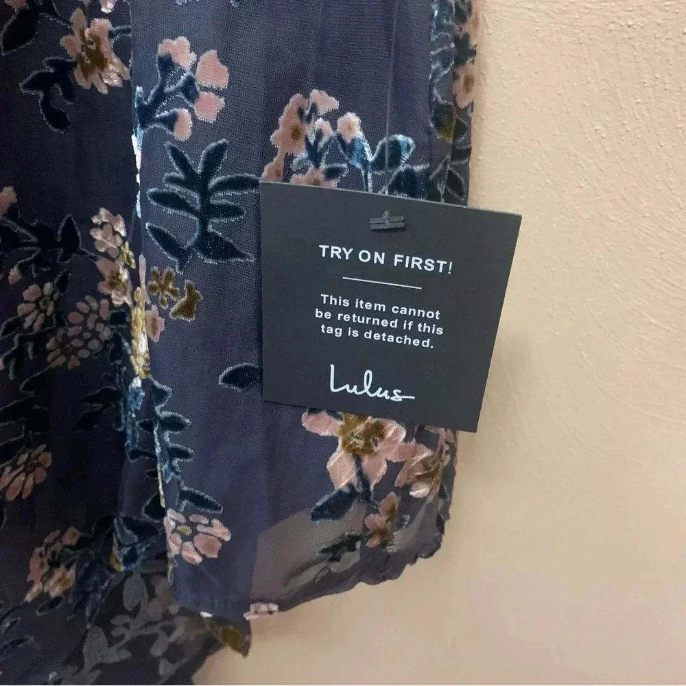 Lulus Evenings with You Dark Teal Floral Velvet Asymmetrical Dress - Picture 15 of 16